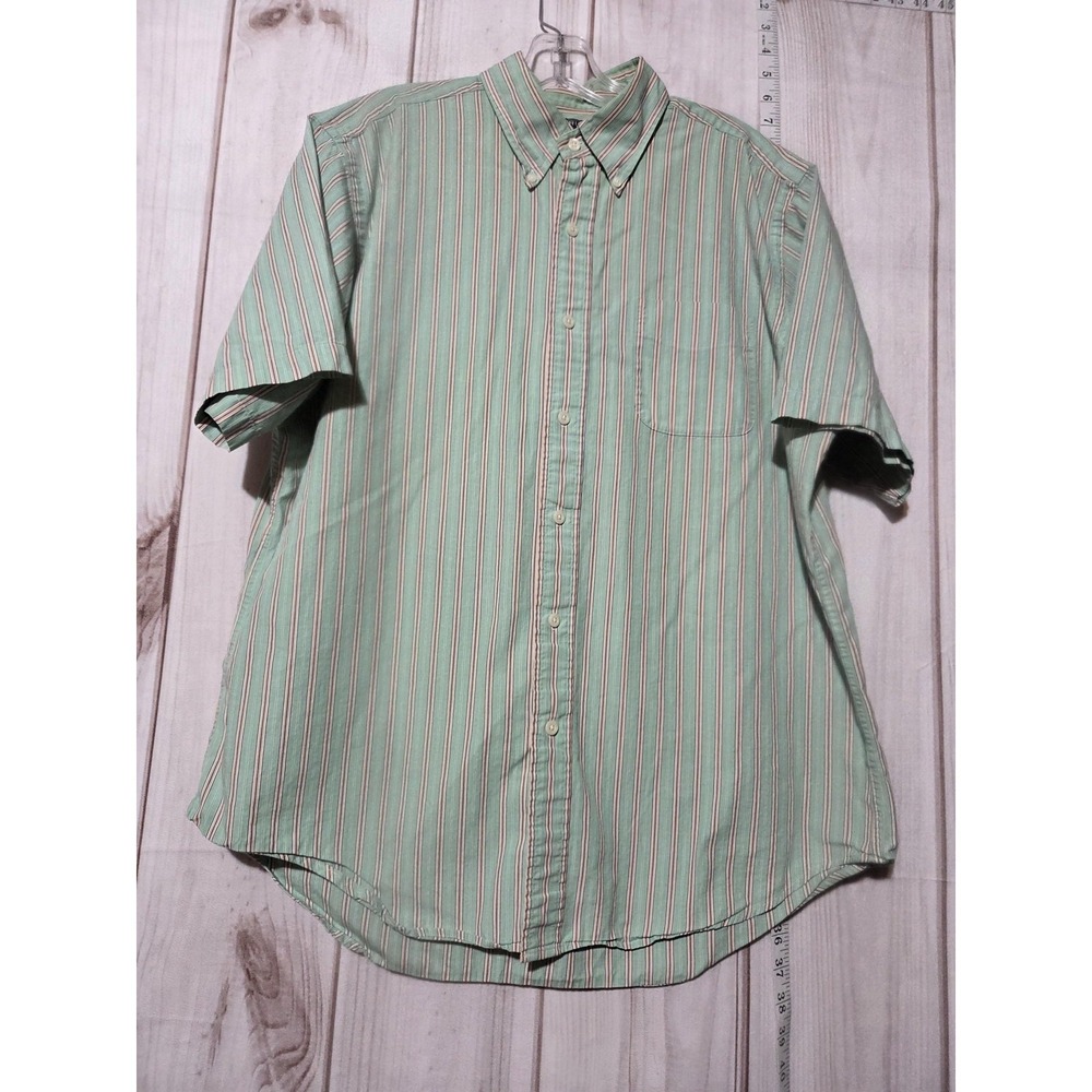 American Living Mens Large Green Striped Short Sleeve Button Down Cotton Shirt